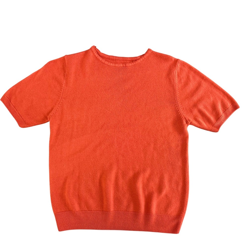 Unbranded Orange Short Sleeve Knit Sweater Crew Neck Top Womens Medium
